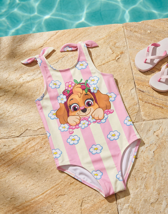 Paw Patrol Skye Flowers Girls Pink And White 1 Piece Swimming Costume
