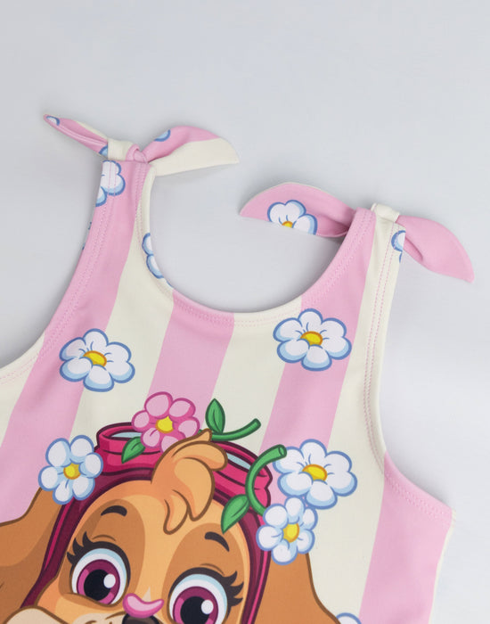 Paw Patrol Skye Flowers Girls Pink And White 1 Piece Swimming Costume