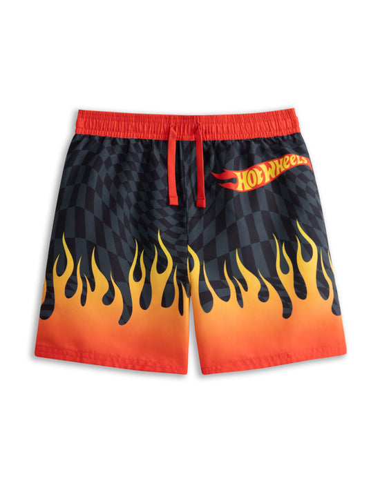 Hot Wheels Flame Short Boys Black And Red Swim Shorts