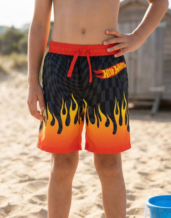 Hot Wheels Flame Short Boys Black And Red Swim Shorts