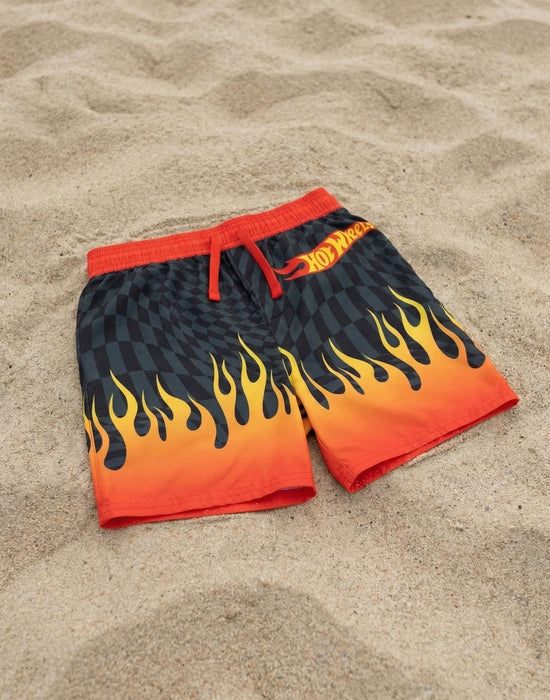 Hot Wheels Flame Short Boys Black And Red Swim Shorts