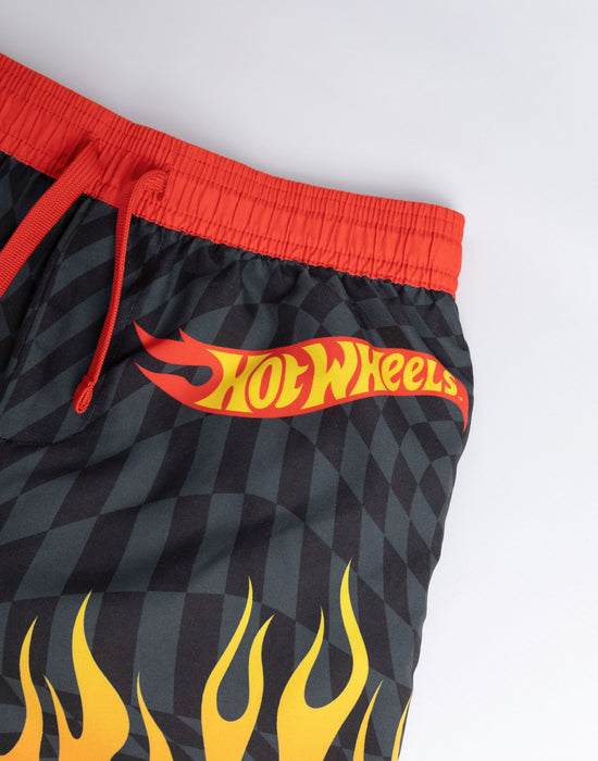Hot Wheels Flame Short Boys Black And Red Swim Shorts