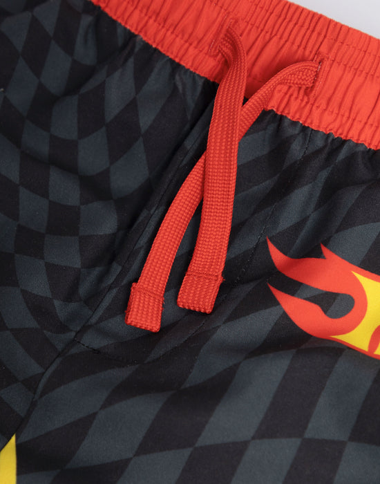 Hot Wheels Flame Short Boys Black And Red Swim Shorts