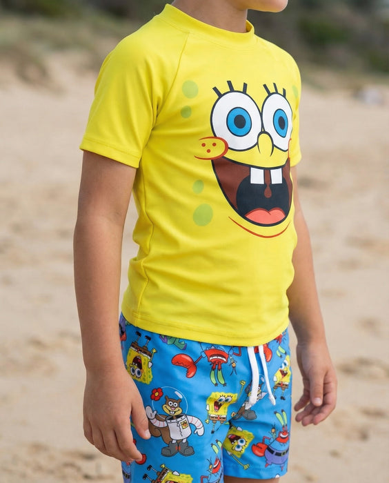 Spongebob Squarepants Character Face Boys Yellow & Blue 2 Piece Swim Set