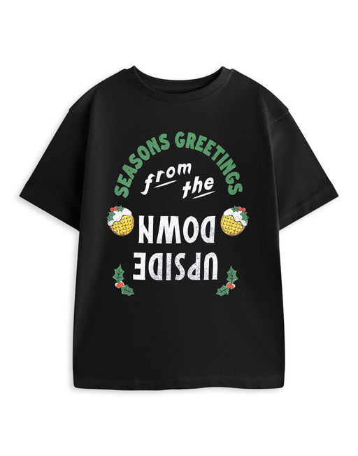 Stranger Things Season Greetings Unisex Kids Black Short Sleeved T-Shirt