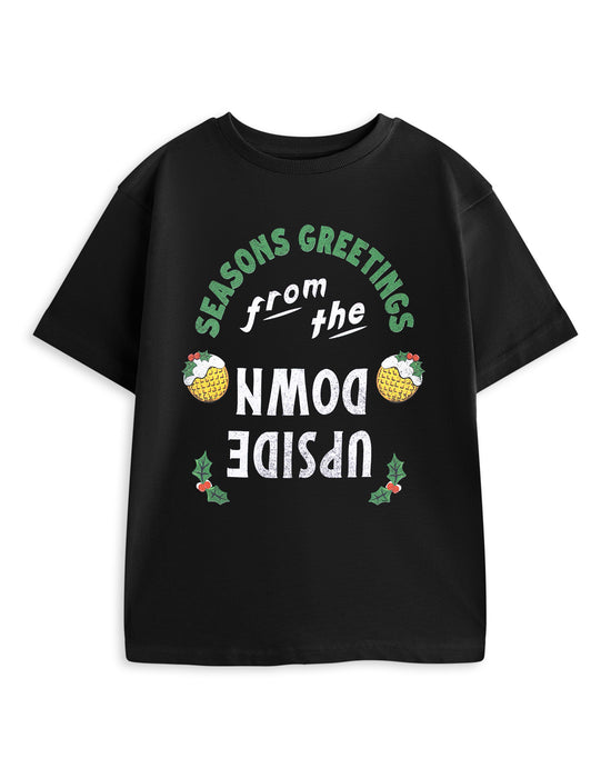 Stranger Things Season Greetings Unisex Kids Black Short Sleeved T-Shirt