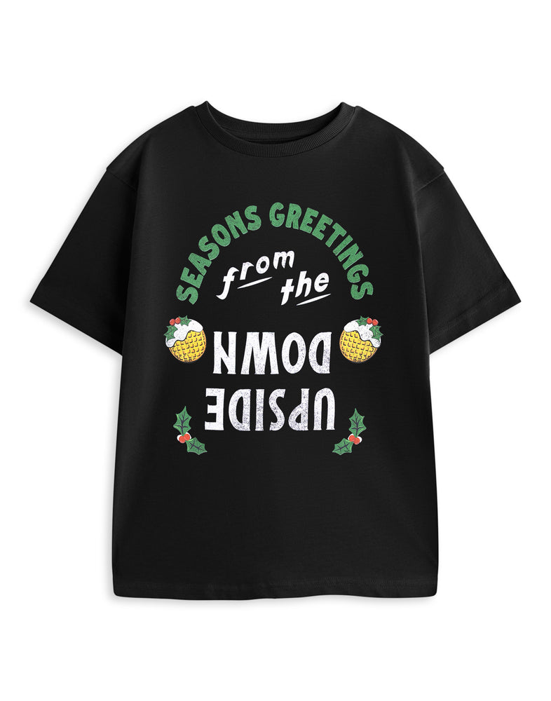 Stranger Things Season Greetings Unisex Kids Black Short Sleeved T-Shirt