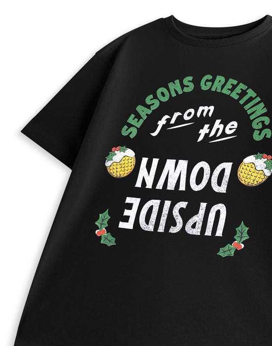 Stranger Things Season Greetings Unisex Kids Black Short Sleeved T-Shirt
