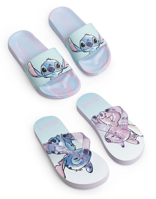 Lilo & Stitch 2 Pack Multi Character Girls Light Blue Slider Slippers
