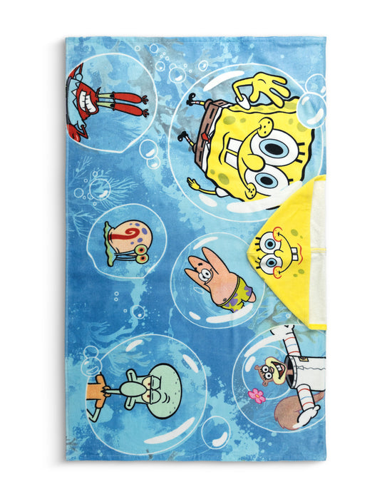 SpongeBob SquarePants Multi Character Boys Blue Poncho Towel