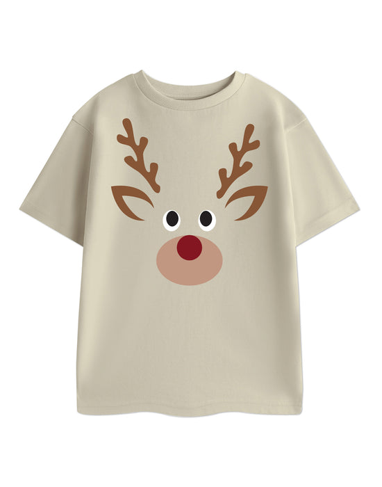 Reindeer Unisex Beige Short Sleeved T-Shirt