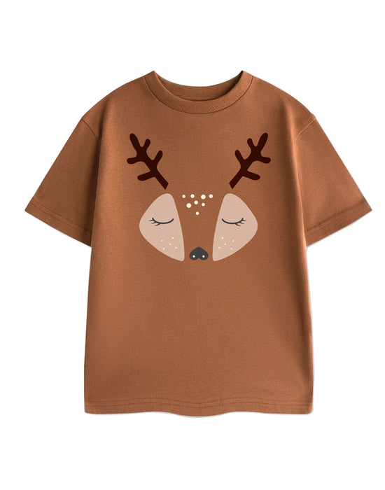 Cute Reindeer Unisex Brown Short Sleeved T-Shirt