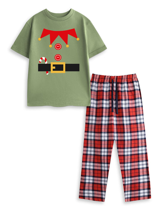 Elf Unisex Kids Green Short Sleeve Long Leg Pyjama Set