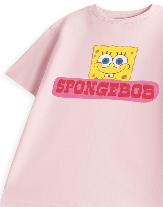 SpongeBob SquarePants Face Unisex Kids Pink Short Sleeved T-Shirt