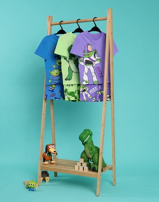 Disney Pixar Toy Story Aliens, Buzz and Rex Boys Multicoloured Multi-Pack of 3 Short Sleeve Short Leg Pyjama Set