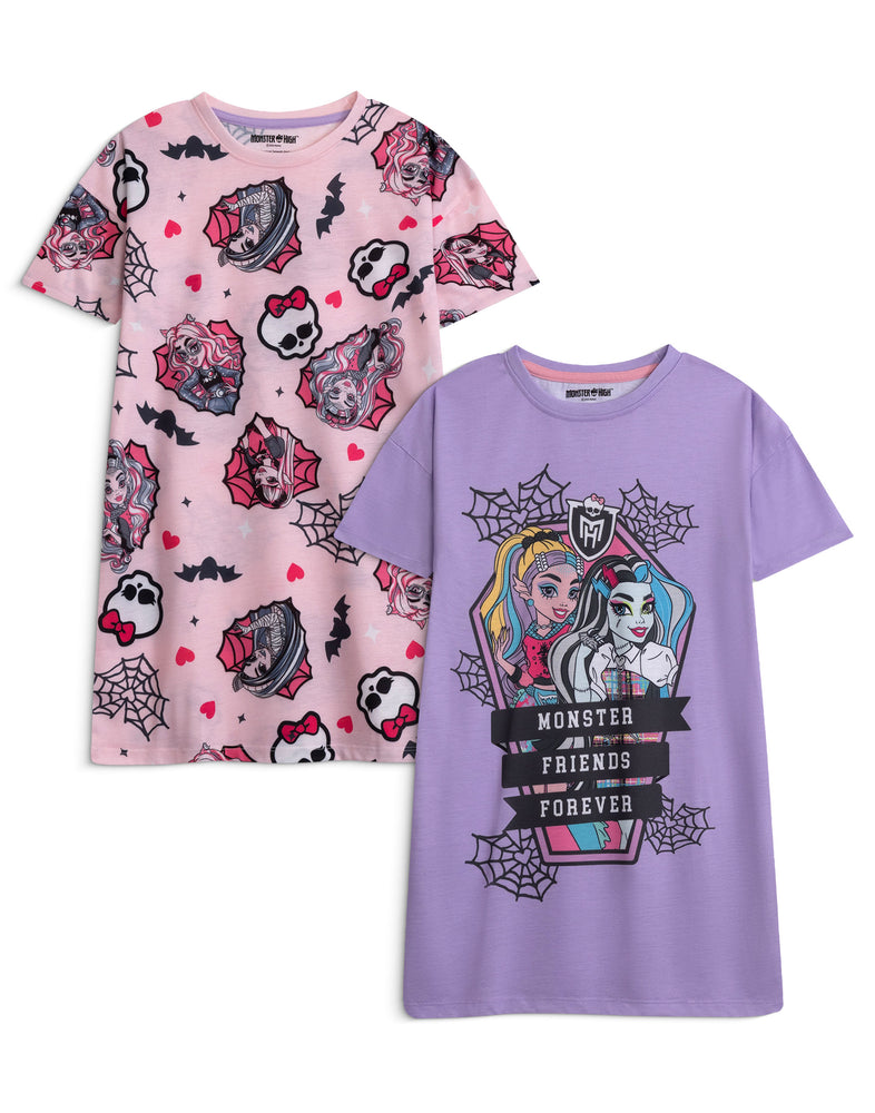 Monster High Heart Webs Girls Pink Multi-Pack of 2 Short Sleeve Nightdress