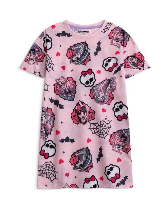 Monster High Heart Webs Girls Pink Multi-Pack of 2 Short Sleeve Nightdress