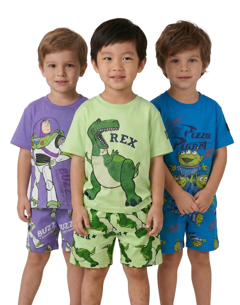 Disney Toy Story Aliens, Buzz and Rex Boys Multicoloured Multi-Pack of 3 Short Sleeve Short Leg Pyjama Set