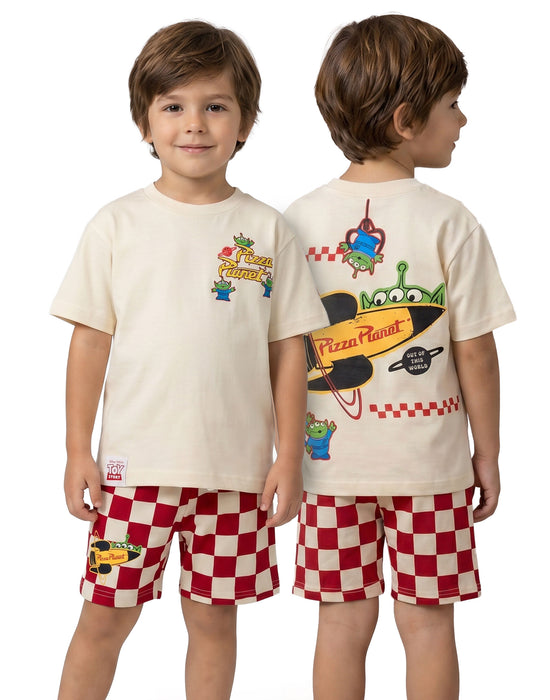 Disney Toy Story Pizza Planet Boys Beige T-Shirt and Shorts Set