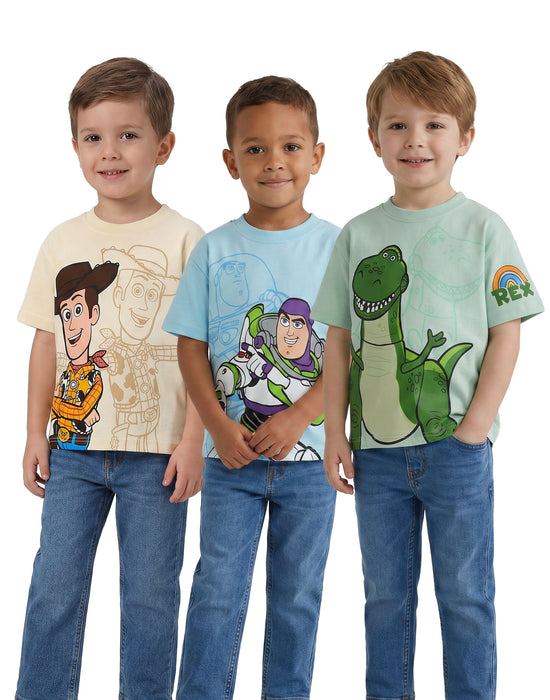 Disney Toy Story Woody, Buzz And Rex Boys Multicoloured Multi-Pack of 3 Short-Sleeved T-Shirts