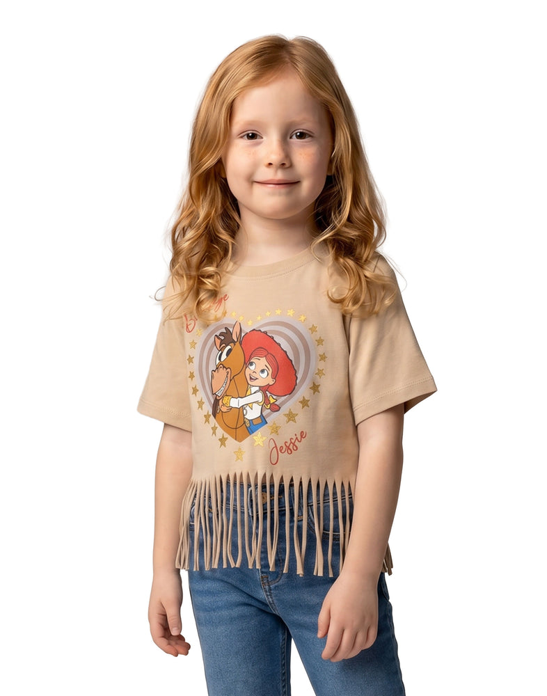 Disney Toy Story Jessie Girls Beige Fringe Short Sleeved T-Shirt