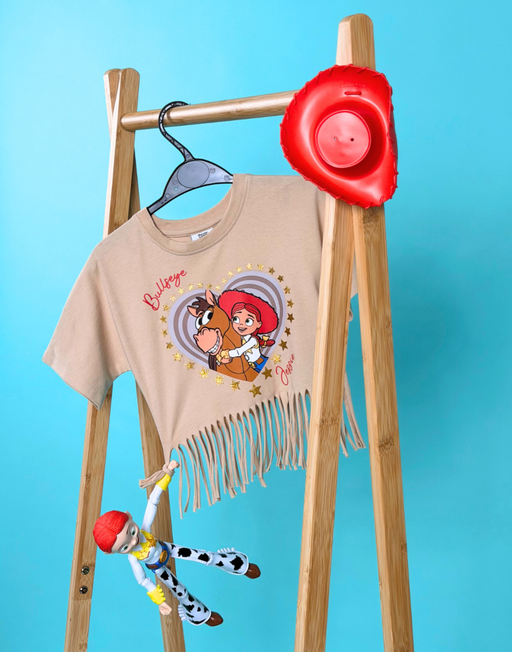 Disney Pixar Toy Story Jessie Girls Beige Fringe Short Sleeved T-Shirt