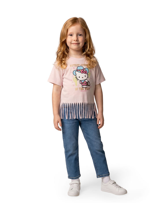Hello Kitty Cowgirl Girls Pink Fringe Short Sleeved T-Shirt