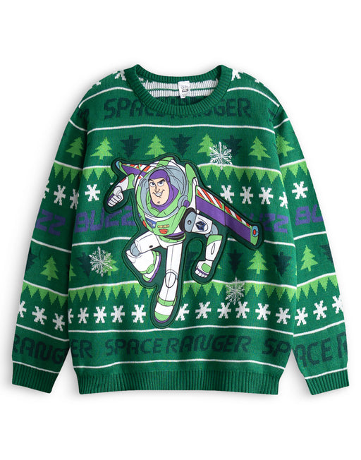 Disney Toy Story Buzz Boys Green Christmas Jumper