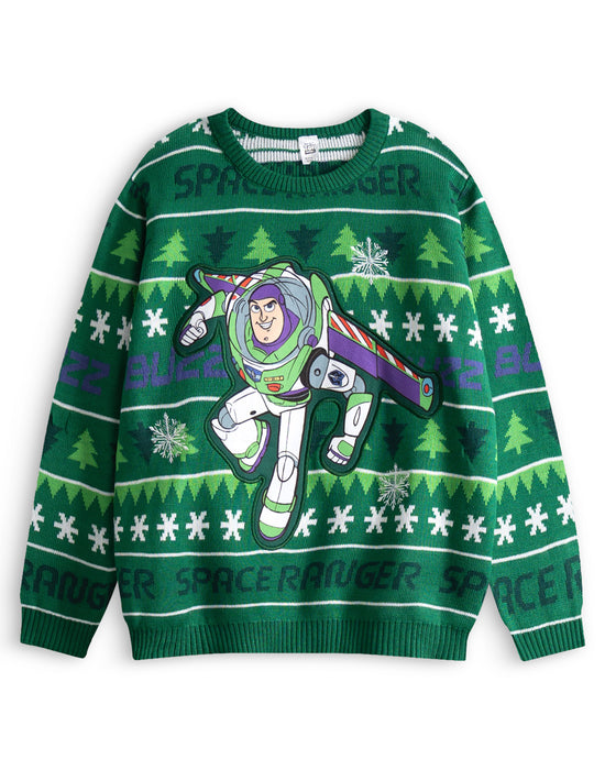 Disney Toy Story Buzz Boys Green Christmas Jumper