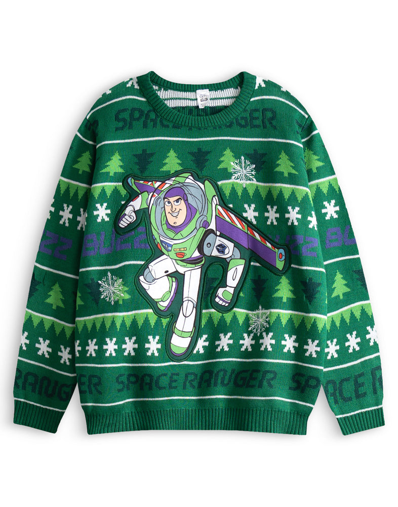 Disney Toy Story Buzz Boys Green Christmas Jumper