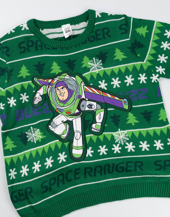 Disney Toy Story Buzz Boys Green Christmas Jumper