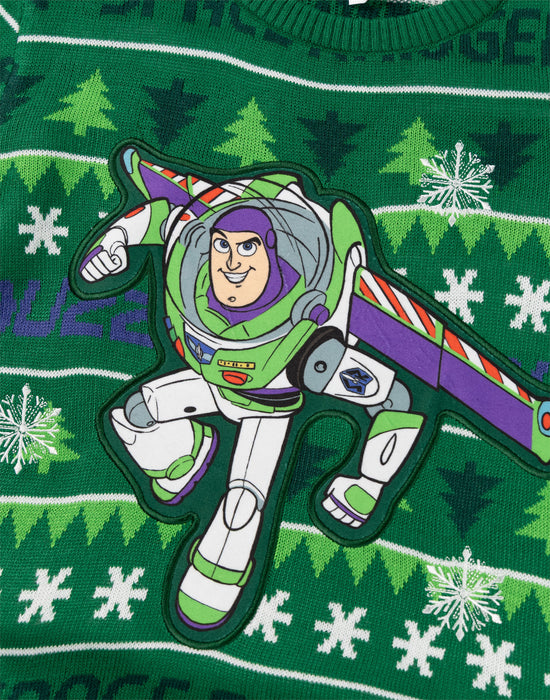 Disney Toy Story Buzz Boys Green Christmas Jumper