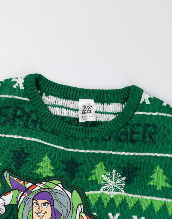 Disney Toy Story Buzz Boys Green Christmas Jumper