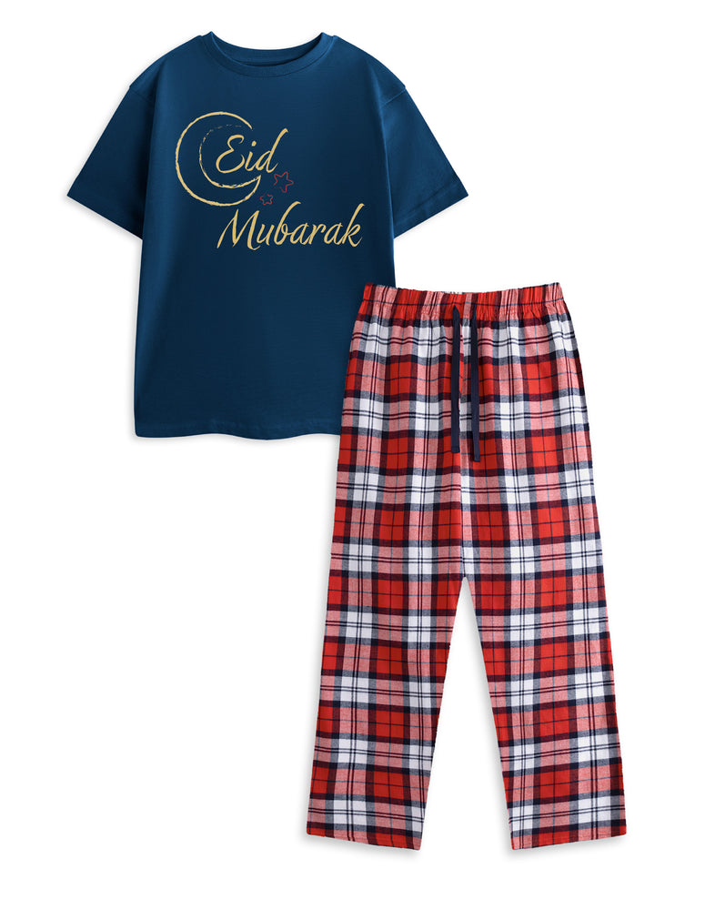 Show Me The Merch Eid Mubarak Unisex Kids Navy Short Sleeve Long Leg Pyjama Set