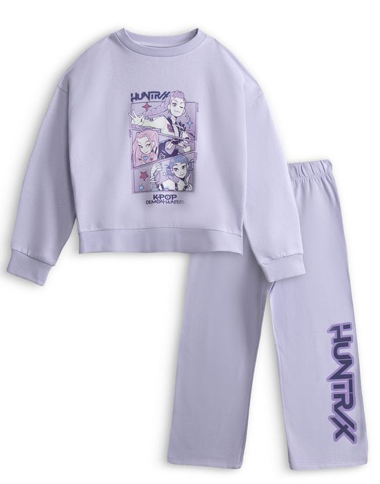 KPop Demon Hunters Huntrix Girls Purple Sweatshirt and Joggers Set