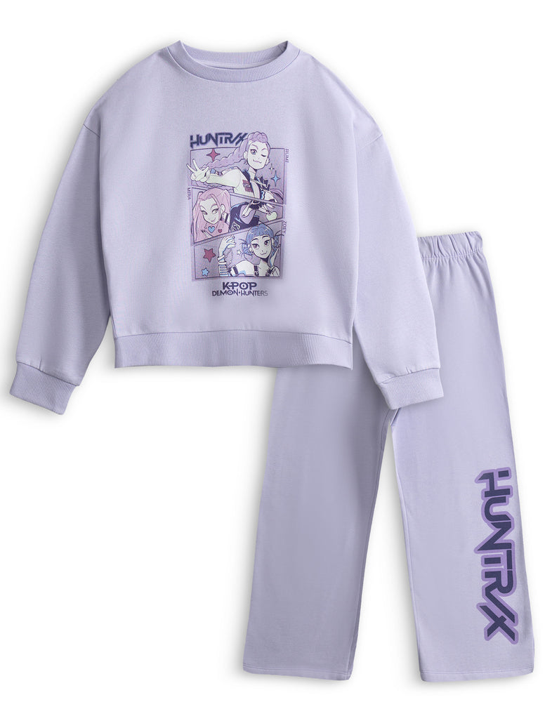 KPop Demon Hunters Huntrix Girls Purple Sweatshirt and Joggers Set