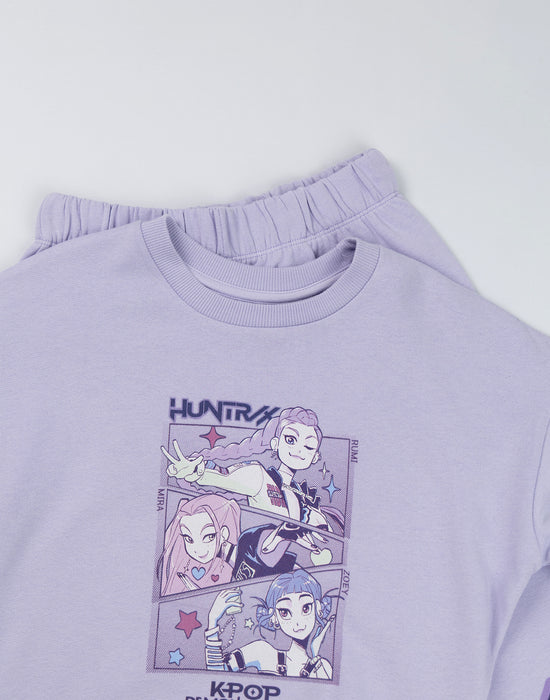 KPop Demon Hunters Huntrix Girls Purple Sweatshirt and Joggers Set