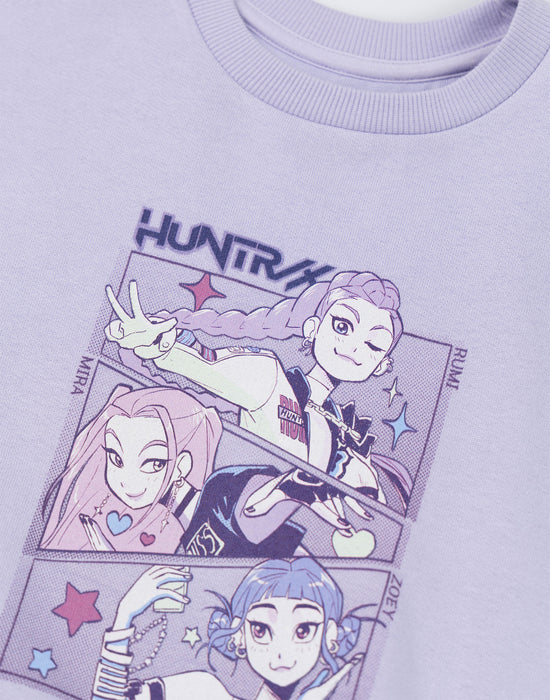 KPop Demon Hunters Huntrix Girls Purple Sweatshirt and Joggers Set