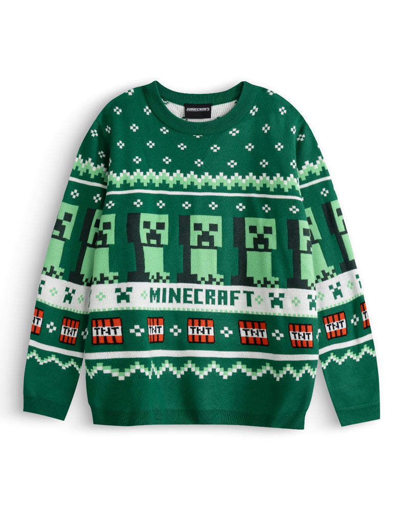 Minecraft TNT Creeper Boys green Christmas Jumper