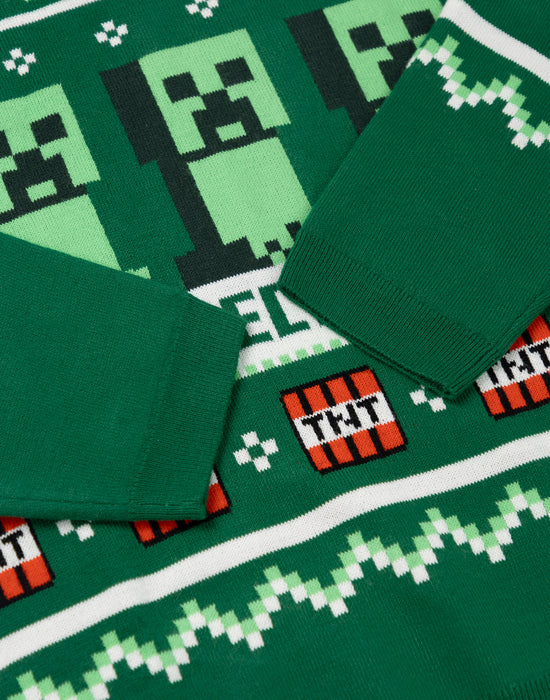 Minecraft TNT Creeper Boys green Christmas Jumper