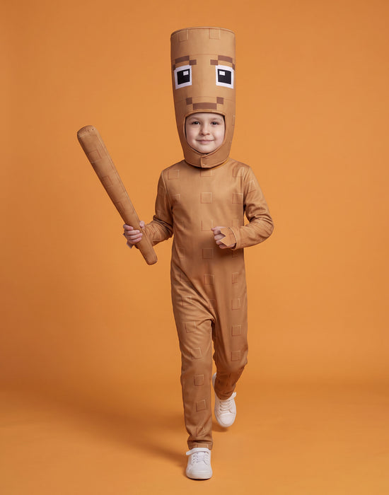 Steal a Brainrot Tung Tung Boys Brown 3 Piece Costume
