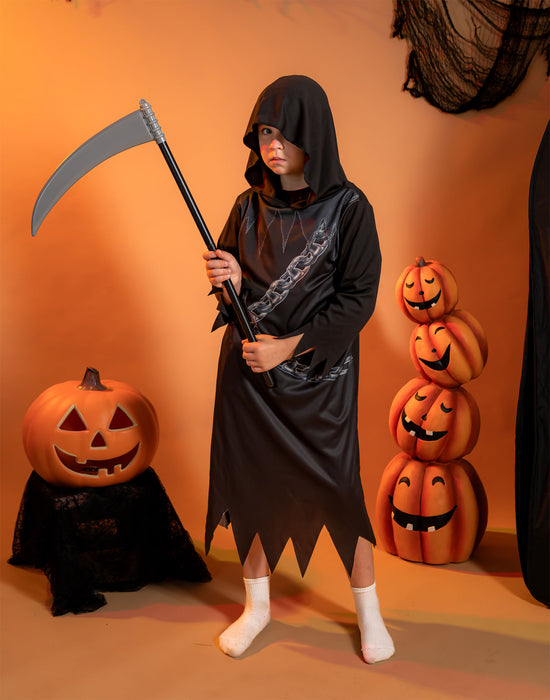 Show Me The Merch Grim Reaper Unisex Kids Black 3 Piece Costume