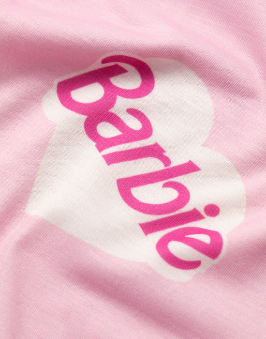 Barbie Love Hearts Button Up Girls Pink Short Sleeve Long Leg Pyjama Set
