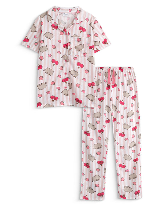 Pusheen Fruity Button Up Girls Multicoloured Short Sleeve Long Leg Pyjama Set