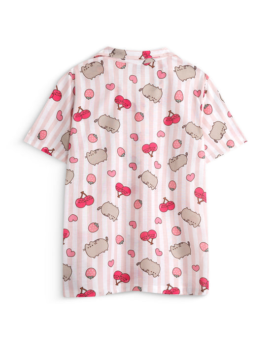 Pusheen Fruity Button Up Girls Multicoloured Short Sleeve Long Leg Pyjama Set