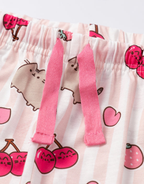 Pusheen Fruity Button Up Girls Multicoloured Short Sleeve Long Leg Pyjama Set