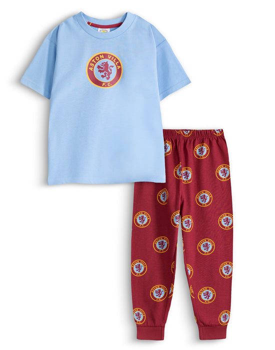 Aston Villa Logo Boys Multicoloured Short Sleeve Long Leg Pyjama Set