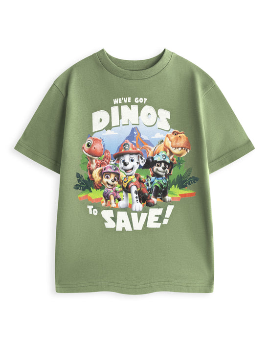 Paw Patrol Dinos To Save Unisex Kids Green Short Sleeved T-Shirt