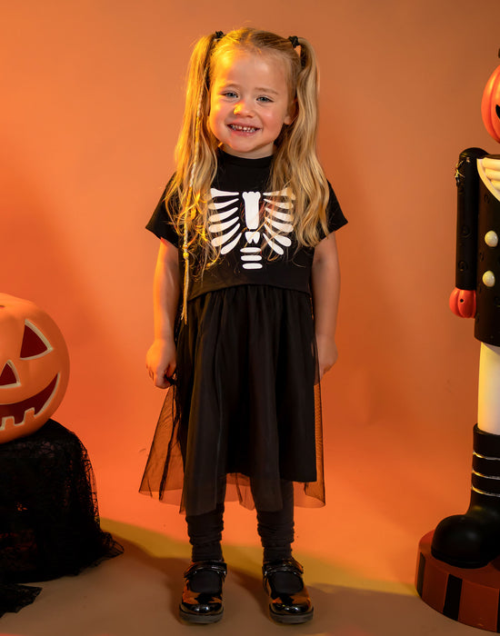Show Me The Merch Skeleton Girls Black 1 Piece Costume