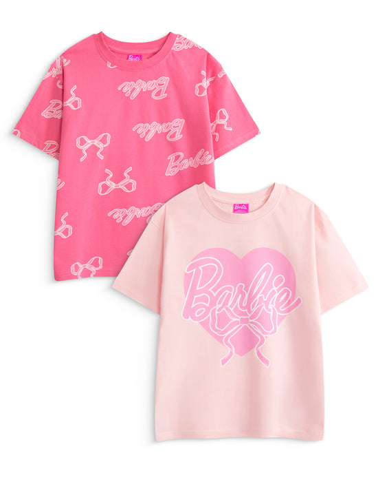 Barbie Logo Girls Pink Multi-Pack of 2 Short-Sleeved T-Shirts